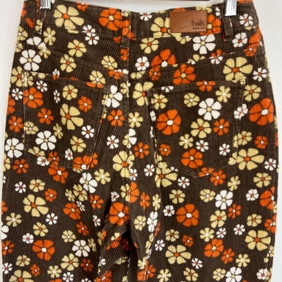 Twik Floral Corduroy Cropped Pants - Brown, Orange, White - Picture 12 of 15